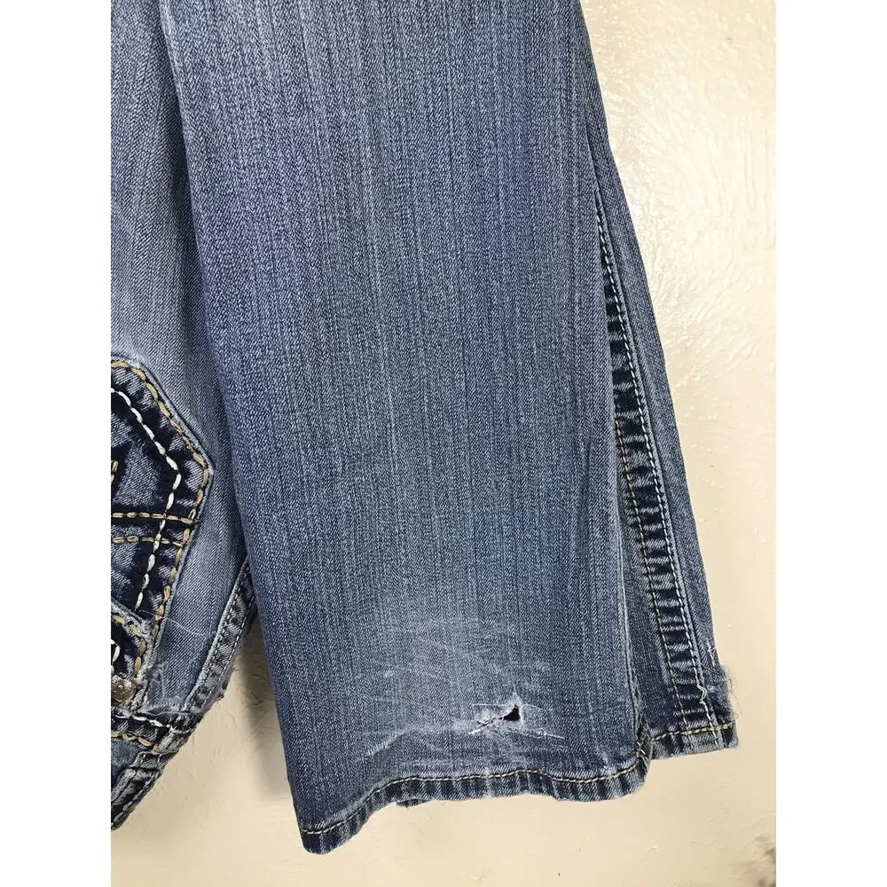 Miss Me Jeans Womens Blue Irene Boot Low Rise Stretch Denim Embroidered Sz 26x33